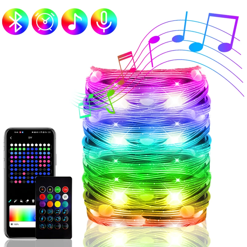 Светодиодная гирлянда, разноцветная гирлянда RGB, питание от USB, с дистанционным управлением через приложение, для украшения свадьбы, вечеринки, сада, праздника