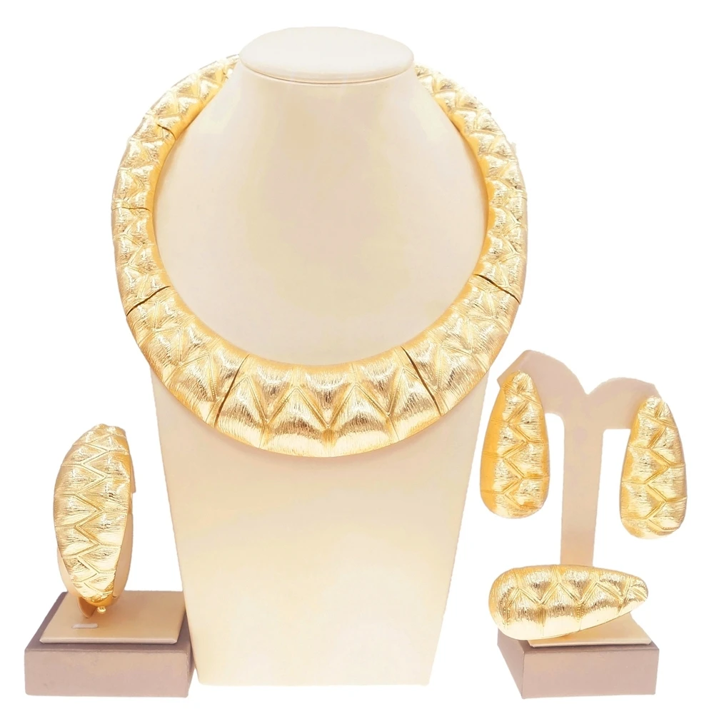 

Luxury Brazil Gold Plated Women Wedding Necklace And Earring Bracelet Ring Set Free Shipping Yulaili