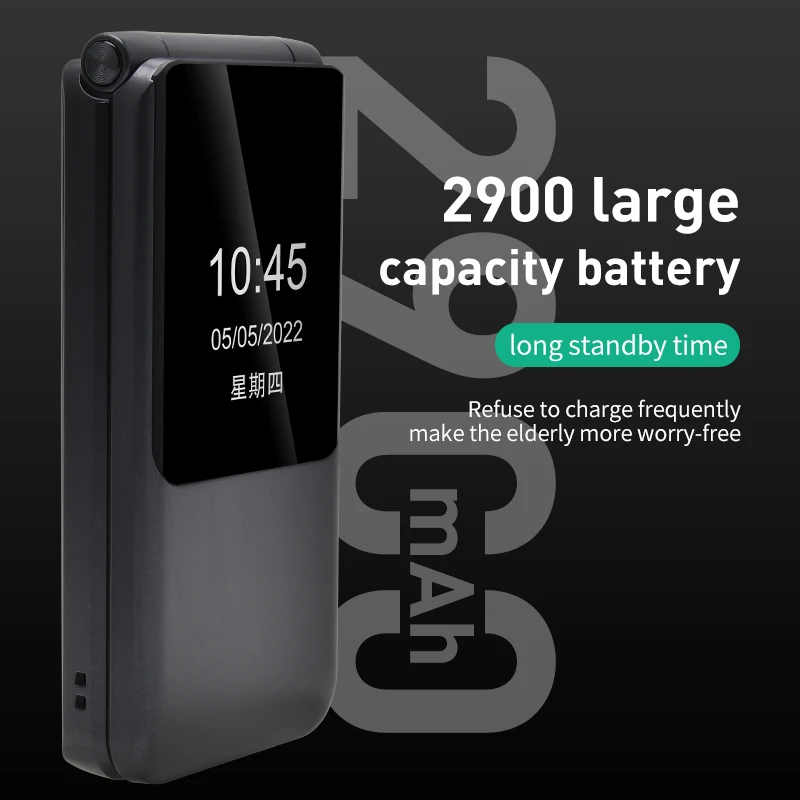 GIONEE V16D 4G Flip Feature Phone 2GB 16GB Big Push-Button Dual Sim Clamshell Touch Screen Cellphone Support Whatapp SOS