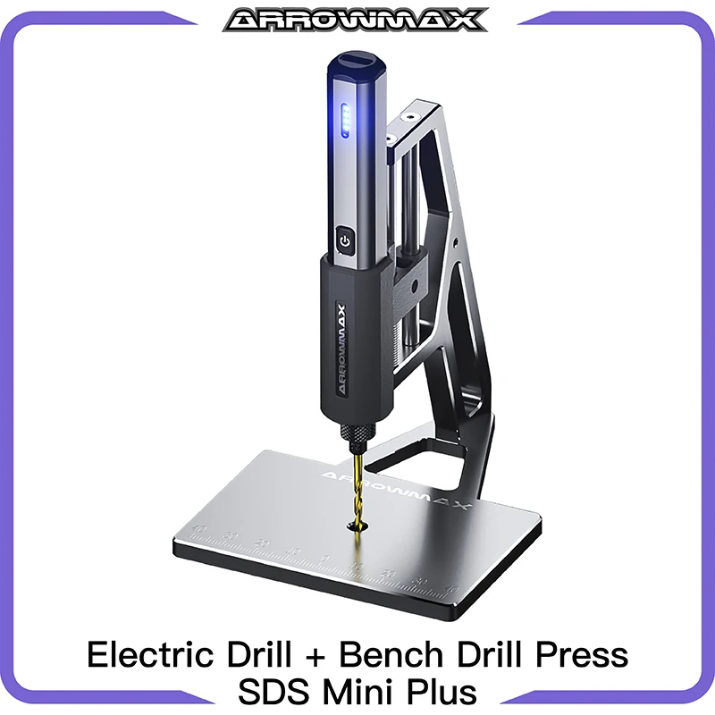 ARROWMAX Mini Electric Drill with Bench Drill Press (SDS Mini Plus) Cordless Hand Tool Drilling for Wood Plastic Aluminum Coin