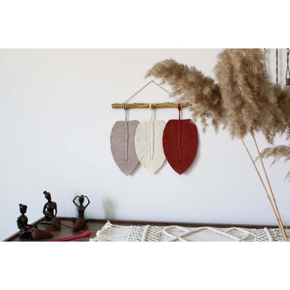 

Macrame Big Leaves, 3-Leaf Wall Ornament, Home and Office Decor