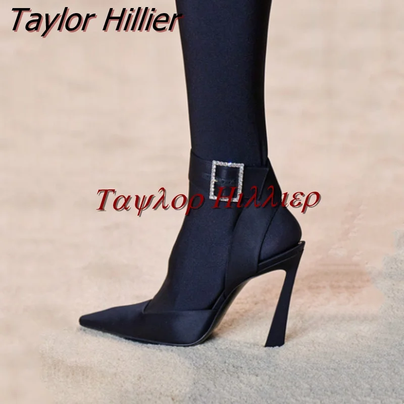 

Новинка 2023, атласные туфли-лодочки с квадратным носком, блестящие туфли-лодочки с острым носком, на высоком каблуке-шпильке, большие размеры, пикантная повседневная женская обувь