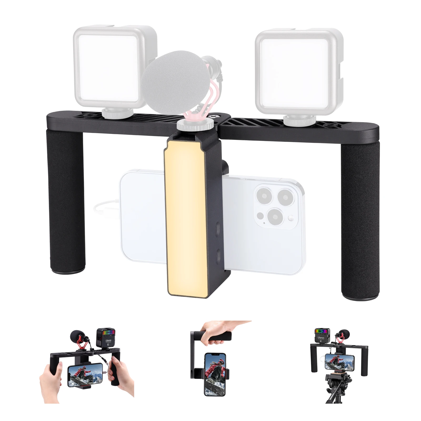 

Foldable Handheld Smartphone Video Rig Hand Grip Filmmaking Case Phone Video Stabilizer Tripod Mount for iPhone Android Vlog
