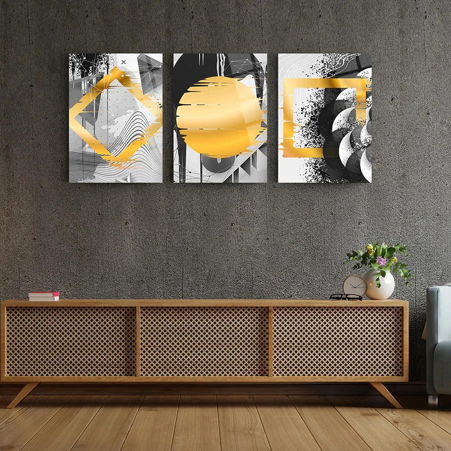 

Abstract Pattern Set Of 3, Glass Wall Art,Frameless Free Floating Tempered Glass Panel,Home Office Living Room Decoration,