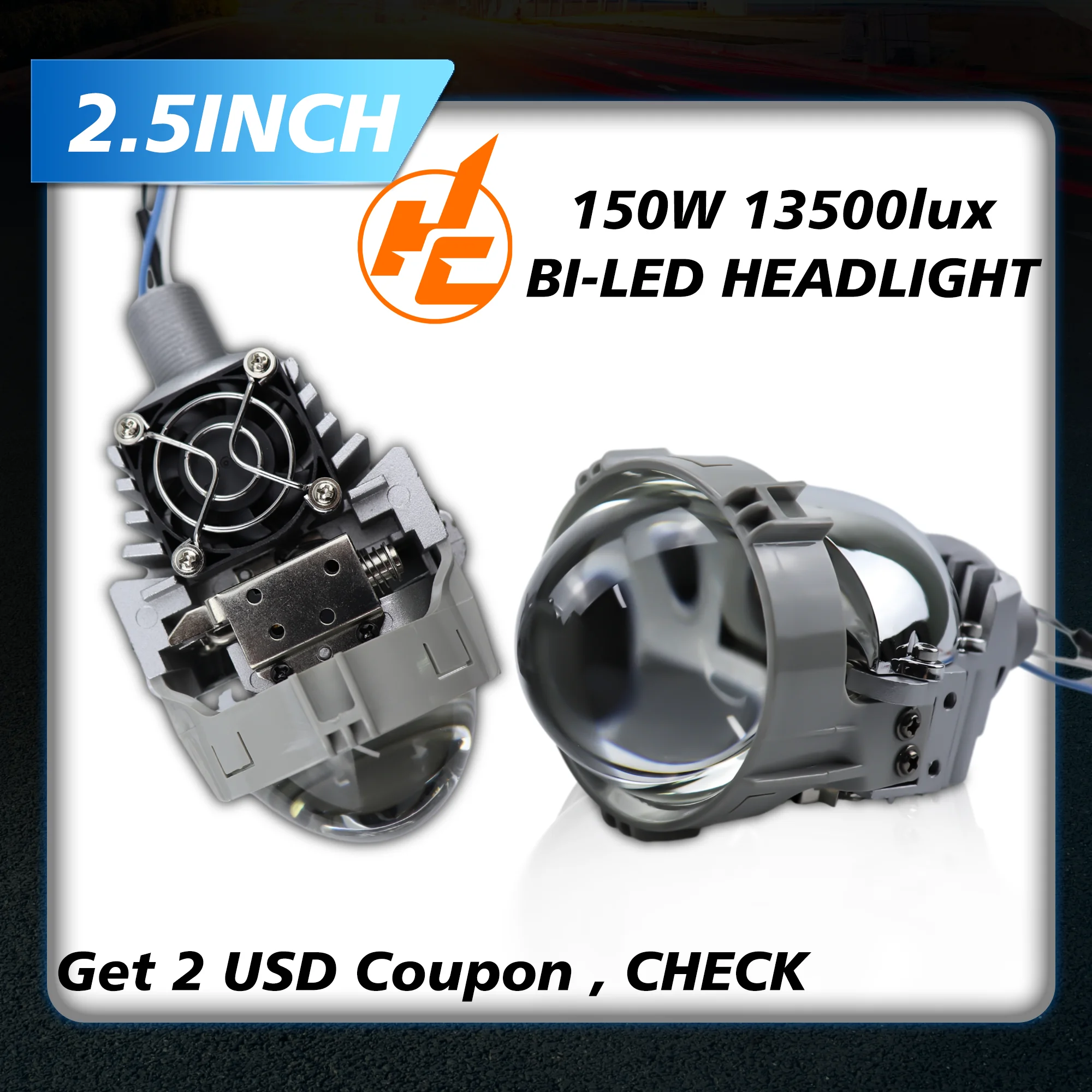 

HCLT 2.5 Inch Bi LED Projector Car Headlight Bulb For Vehicles H4 H7 9005 9006 Lossless Dual Lenses High Brightness Spotlight