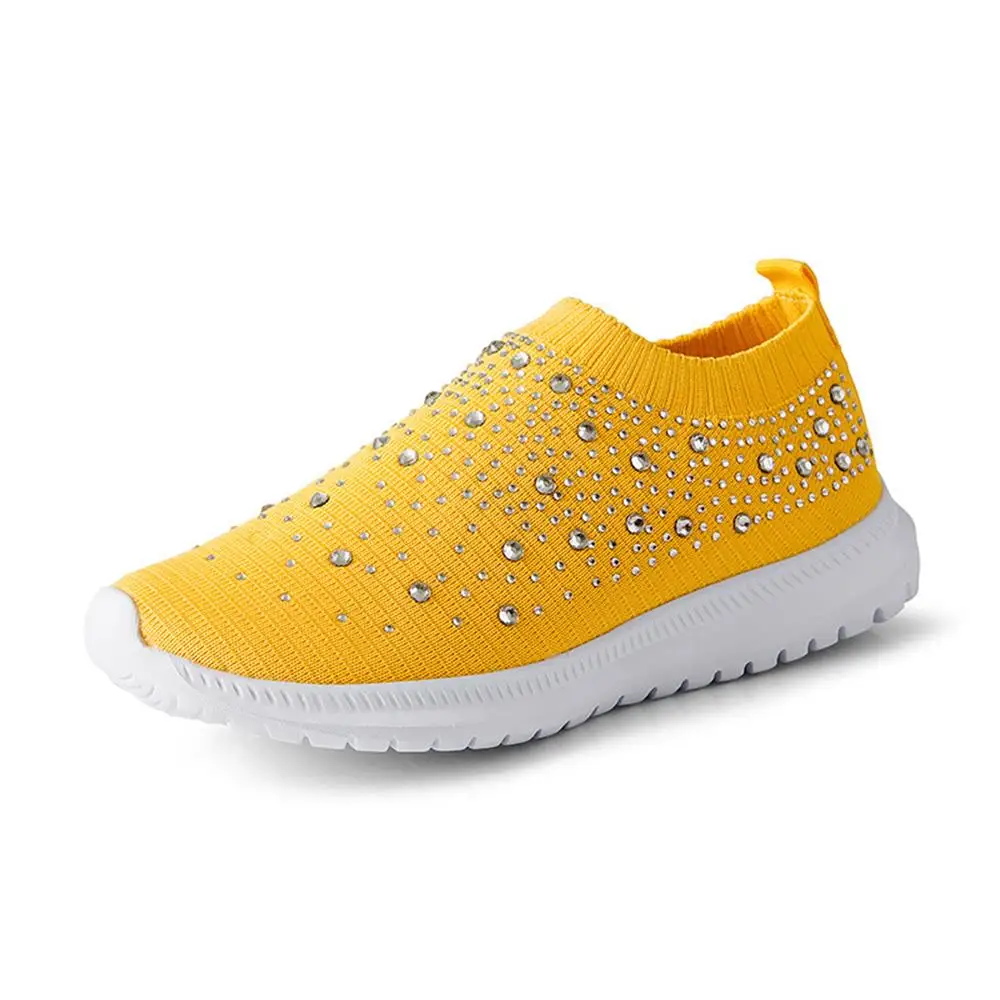 2023 Rainbow Color Ladies Sneakers Breathable Women's Rhinestone Sneakers Slip On Comfy Running Walking Casual Flats Loafers
