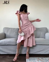 ms pink satin asymmetrical evening dress sleeveless ankle length sweetheart saudi arabia short prom gowns for women vestido 2022