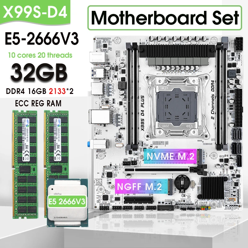 Комплект материнской платы SZMZ X99 D4 E5 2666 V3 2011 V3 Процессор LGA ...