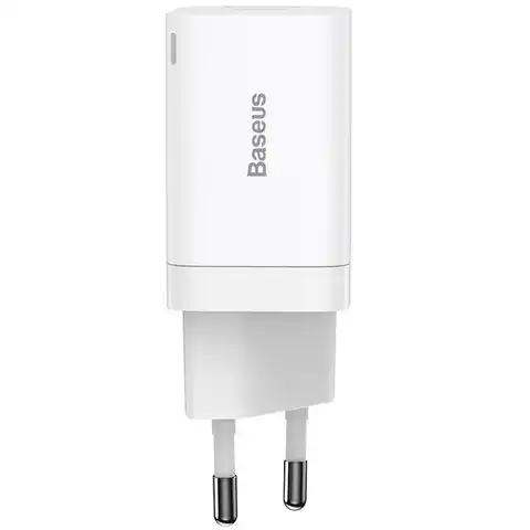 Зарядный блок питания для телефона 30W быстрая зарядка PD 3.0+QC 3.0 USB+USB Type-C Baseus Super Si Pro Quick Charger белый