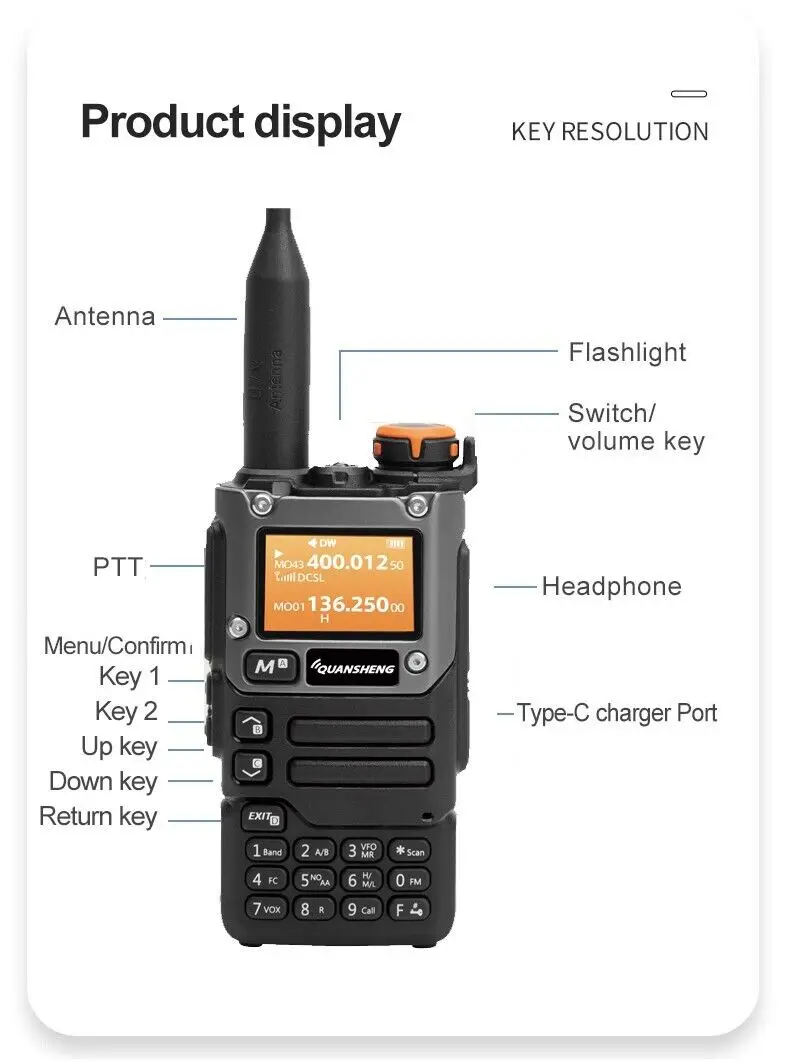 Фото Рация Quansheng UV-K6 5 Вт с поддержкой авиационного диапазона, зарядкой Type-C, UHF/VHF, DTMF, FM, 50-600 МГц, NOAA, беспроводная, двухсторонняя связь №3