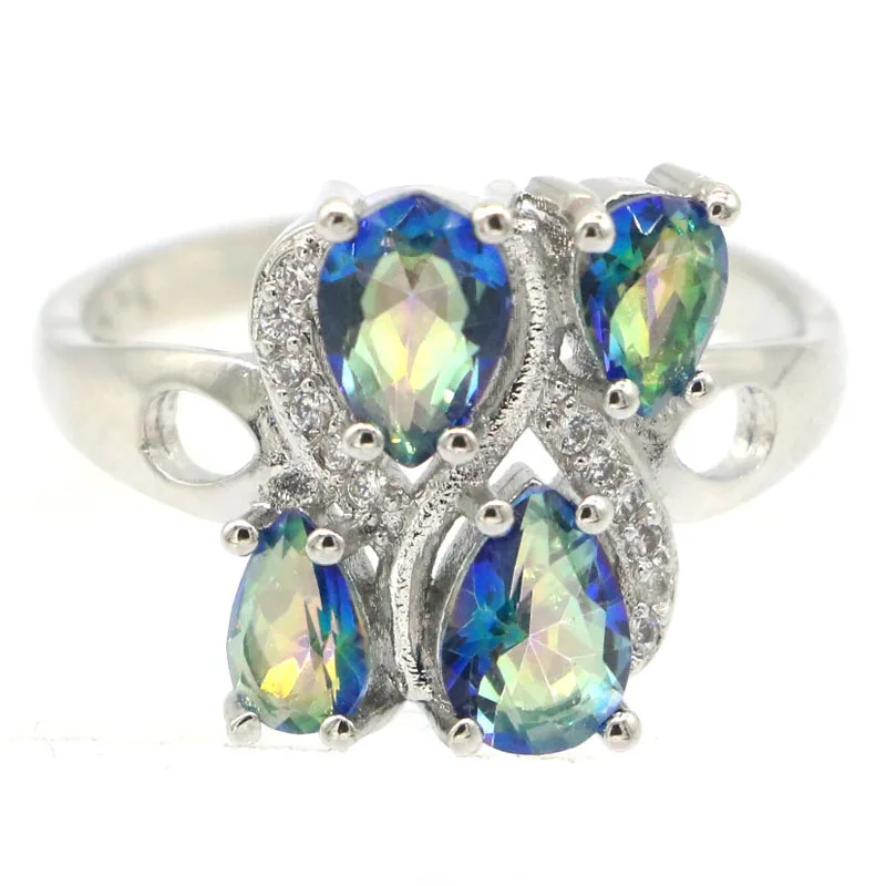 

15x12mm Dazzling Fire Rainbow Mystic Topaz Daily Wear Gift Silver Rings Wholesale Drop Shipping