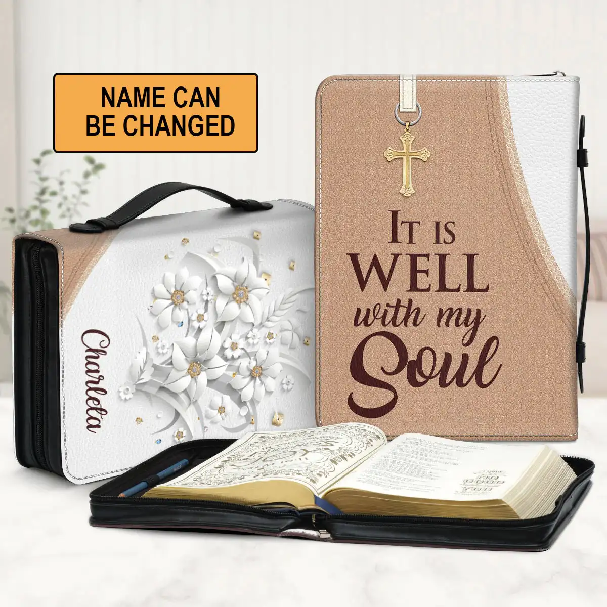 Чехол из искусственной кожи на молнии с надписью It Is Well With My Soul Verse Print