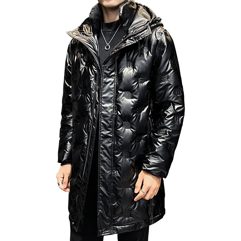 Men's 2023 long fashion casual white duck down jackets winter snow ski resort men's traveling brand design shinny warm coat