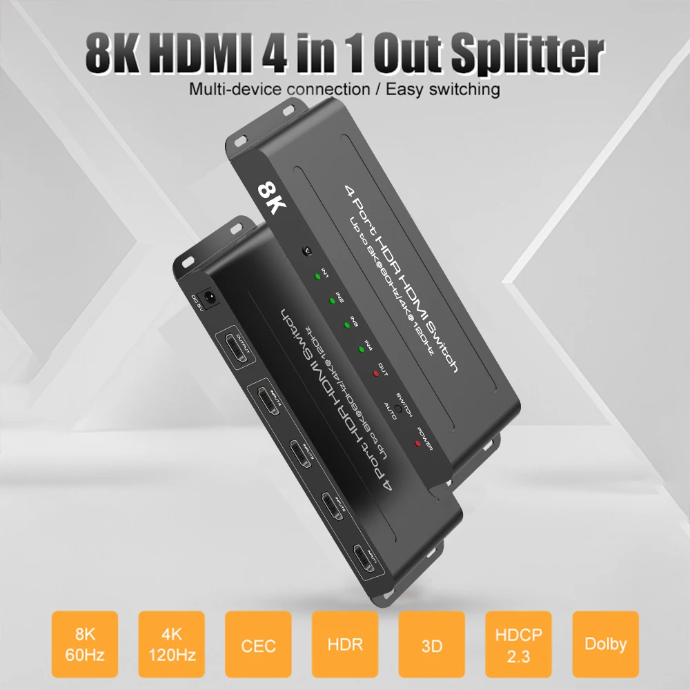 

Сплиттер MOSHOU 8K @ 60Hz HDMI 2,1 4 в 1 выход 4K @ 120Hz Ultra HD переключатель для компьютера ноутбука 3 в 1 выход 2 в 1 Выключатель Дисплея