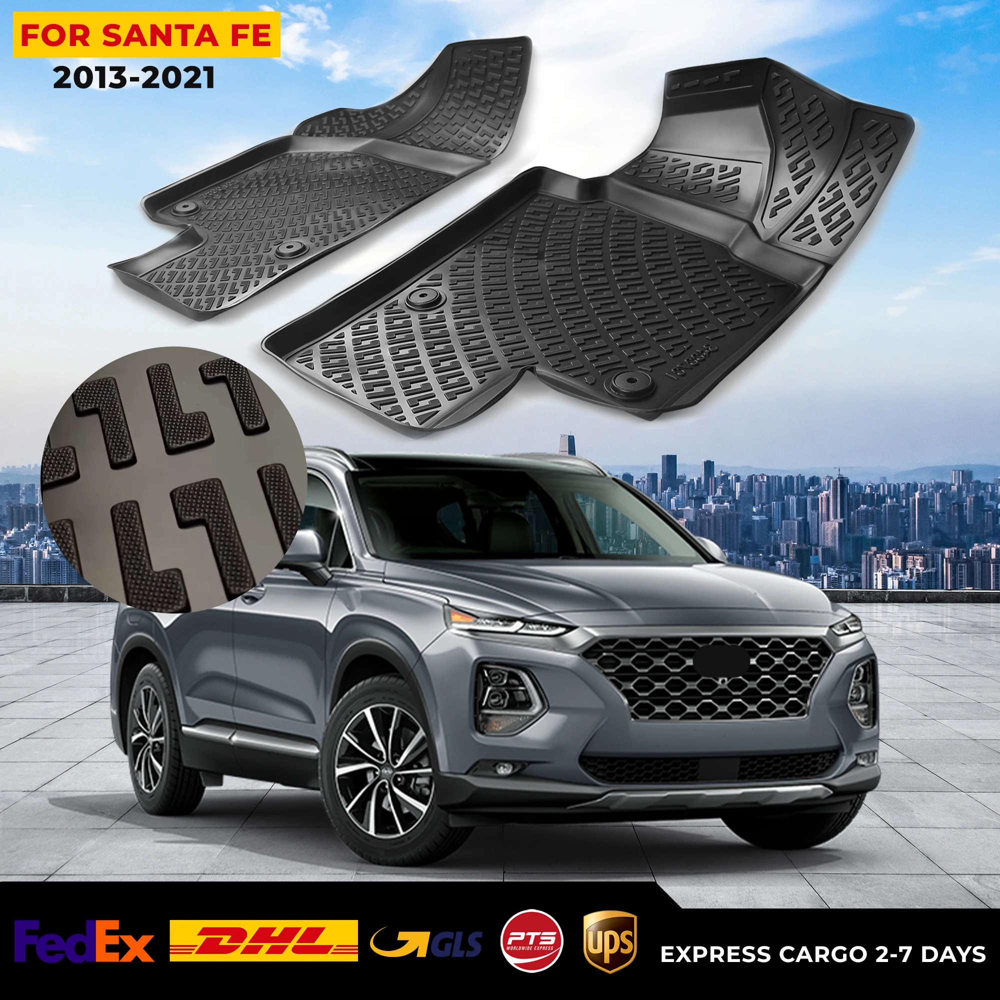 

Автомобильный 3D напольный коврик для Hyundai Santa Fe 2013-2021, водонепроницаемый специальный коврик для ног, аксессуары, коврики, Нескользящие