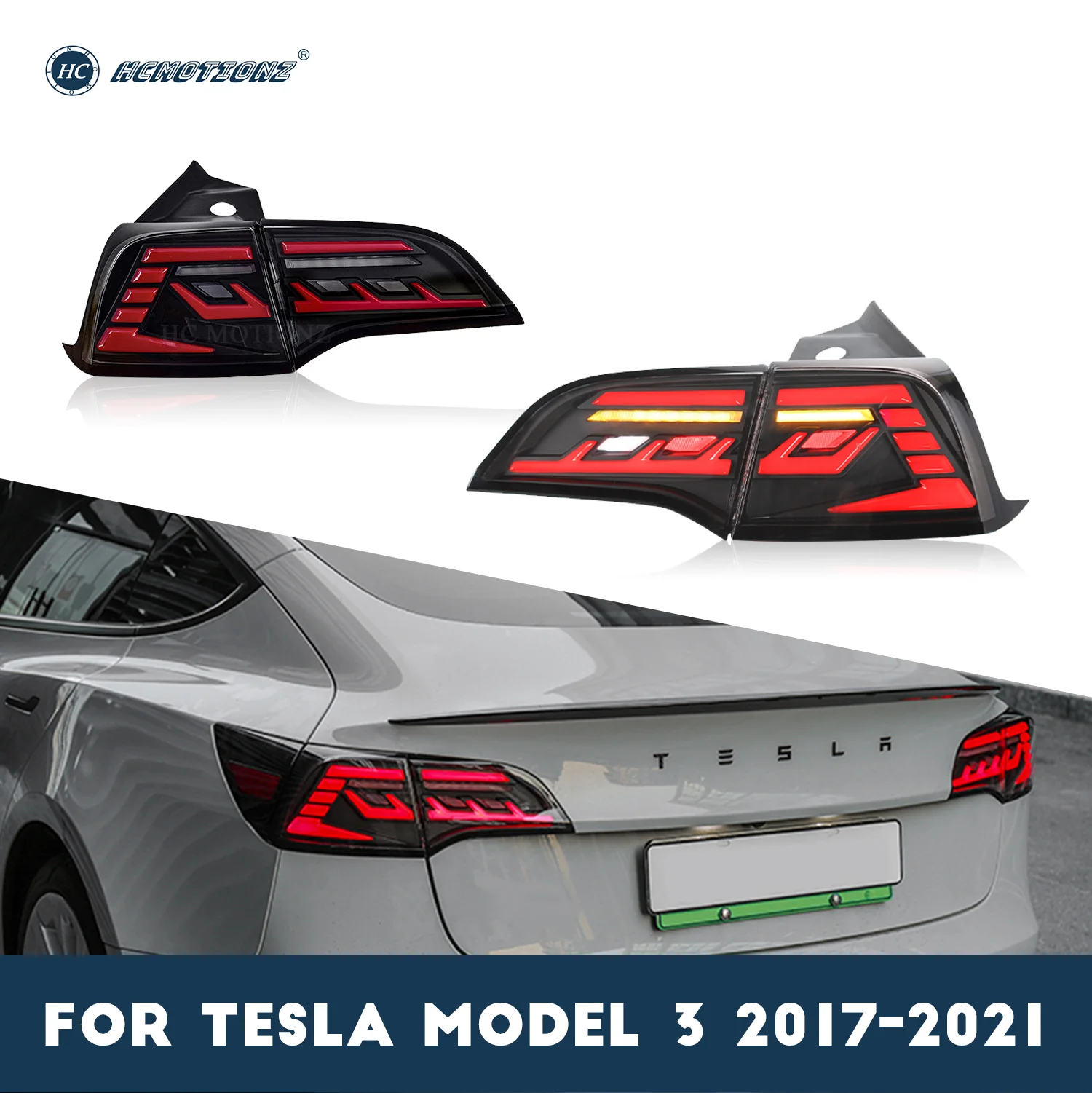 

Автомобильный Стайлинг HCMOTIONZ, задние фонари в сборе для Tesla Model 3, модель Y 2017 2018 2019 2020 2021 DRL, поворотники, задние фонари