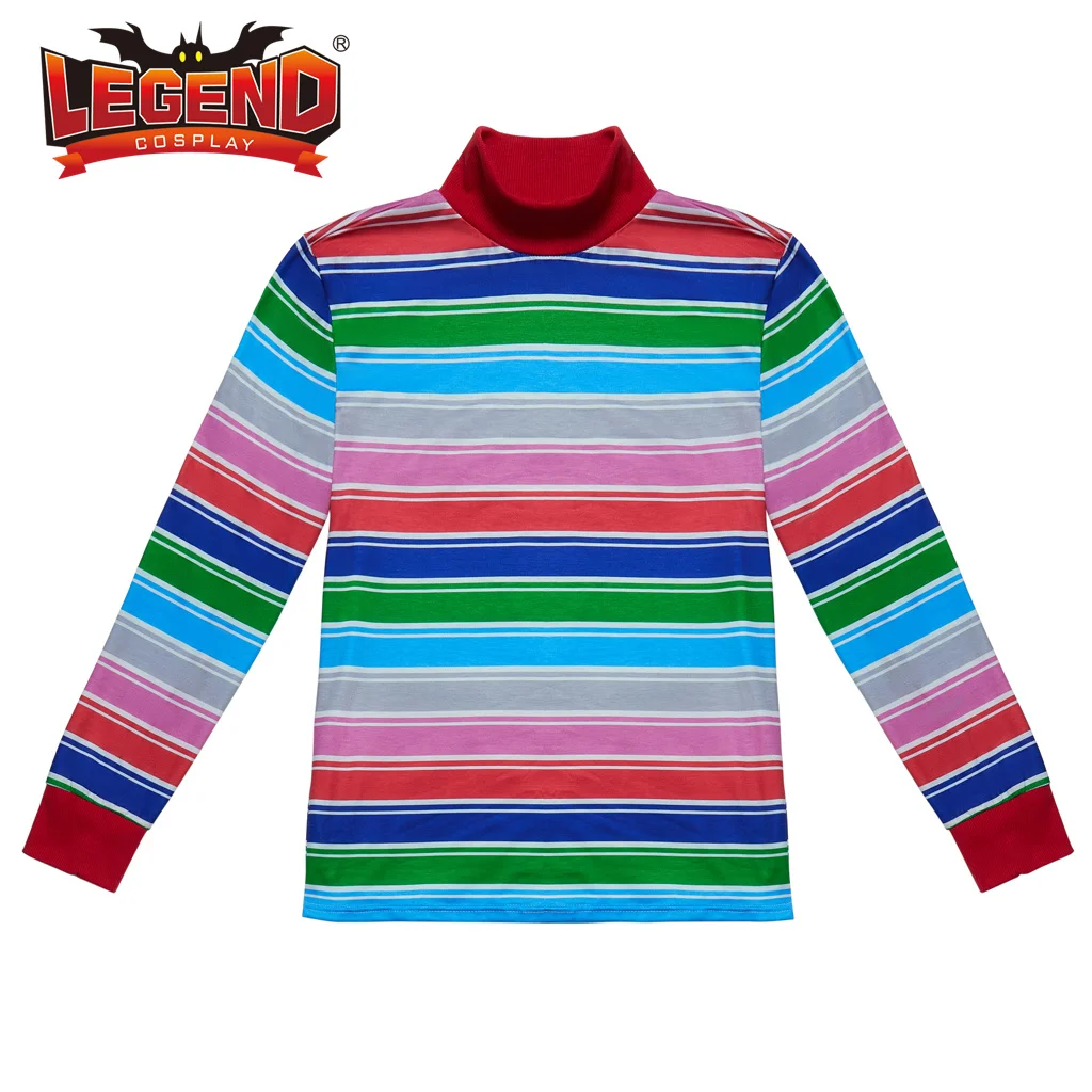 Scary Nightmare Chucky Costume Shirt Ghost Doll Costume Chucky Cosplay Striped Shirt Top Killer Doll Costume for Women Men Adult
