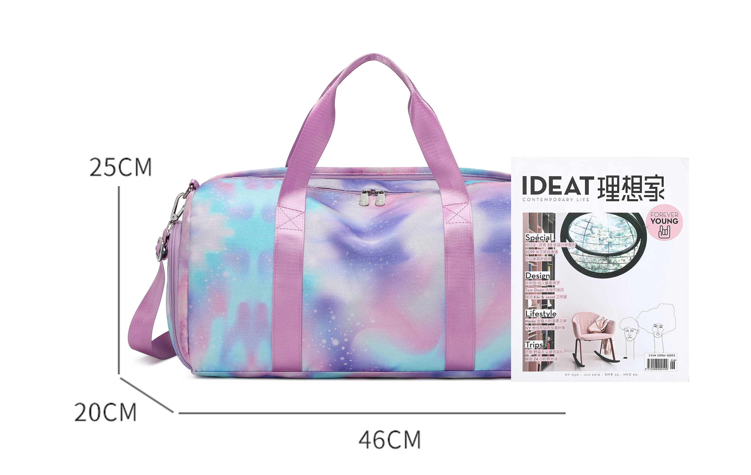 Girls Rainbow Dance Gym Bag Women Medium Cute Waterproof Travel Camping Bag Purple Galaxy Printed Overnight Weekender Duffel Bag