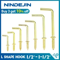 nindejin 121 12 square bend hooks kit brass plated l shaped right angle screw hook self tapping screw in hook for hanging