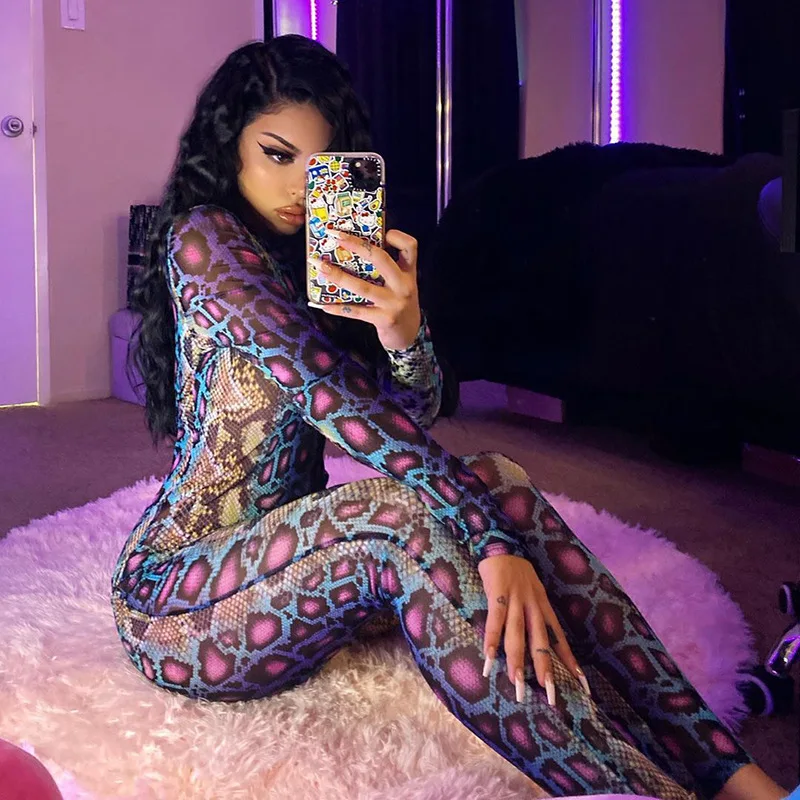 2022 Autumn New Hot Sale Women's Serpentine Print Hip Lift Tight Women's Casual Jumpsuit