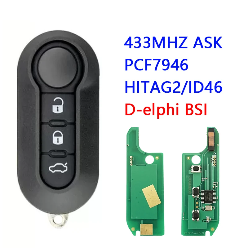 

CN017014 Aftermarket 3 Button Flip Key For Fiat 500 Grande Punto Doblo Qubo 2006 2007 2013 Remote Frequency 433Mhz PCF7946 Chip