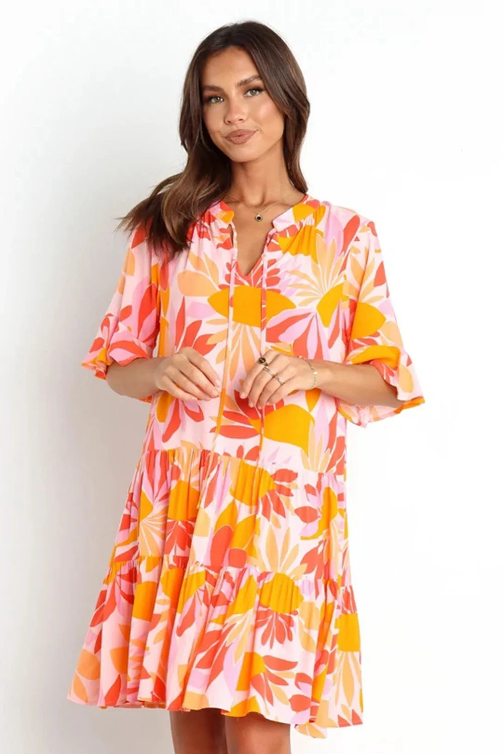 

Элегантное модное летнее платье с цветочным принтом для женщин, свободное ТРАПЕЦИЕВИДНОЕ женское платье до колена с рукавом до локтя, женск...