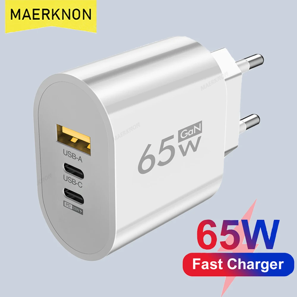 

65W 3 Ports USB Charger PD Type C Quick Charge Phone Charger Adapter For iPhone 14 Pro Xiaomi Samgsung Huawei USB C Wall Charger