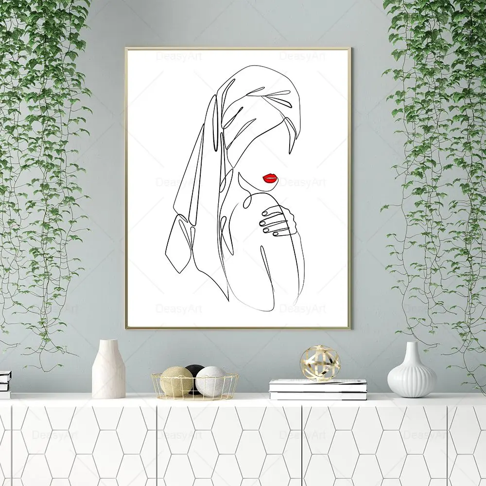 Абстрактный плакат с сексуальной обнаженной женщиной эскизная линия рисование