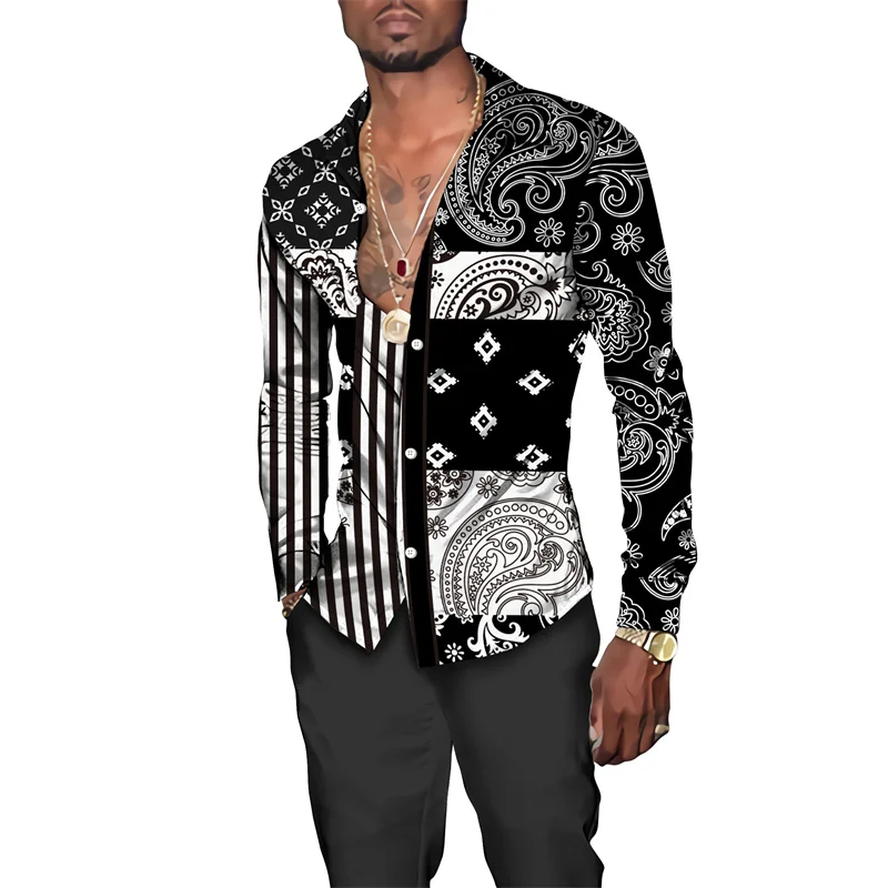 Гавайская рубашка с винтажным принтом пейсли мужские шикарные топы отложным