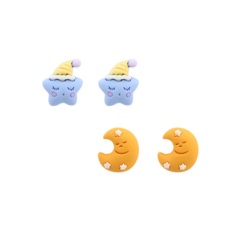 

Cute Good Night Star and Moon Stud Earrings Cartoon Resin 925 Sterling Silver Earrings Creative Jewelry