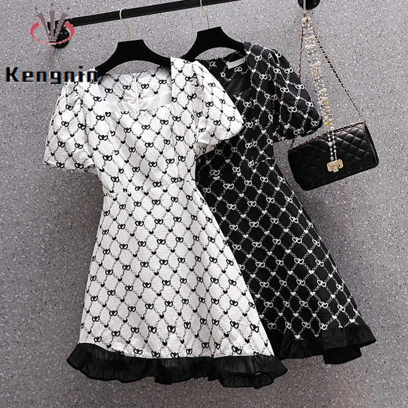 

Summer Dresses Woman for 2022 Black White Color Embroidery Lady Vestido Asymmetrical Loose Oversize 4XL Female Clothes KE2687