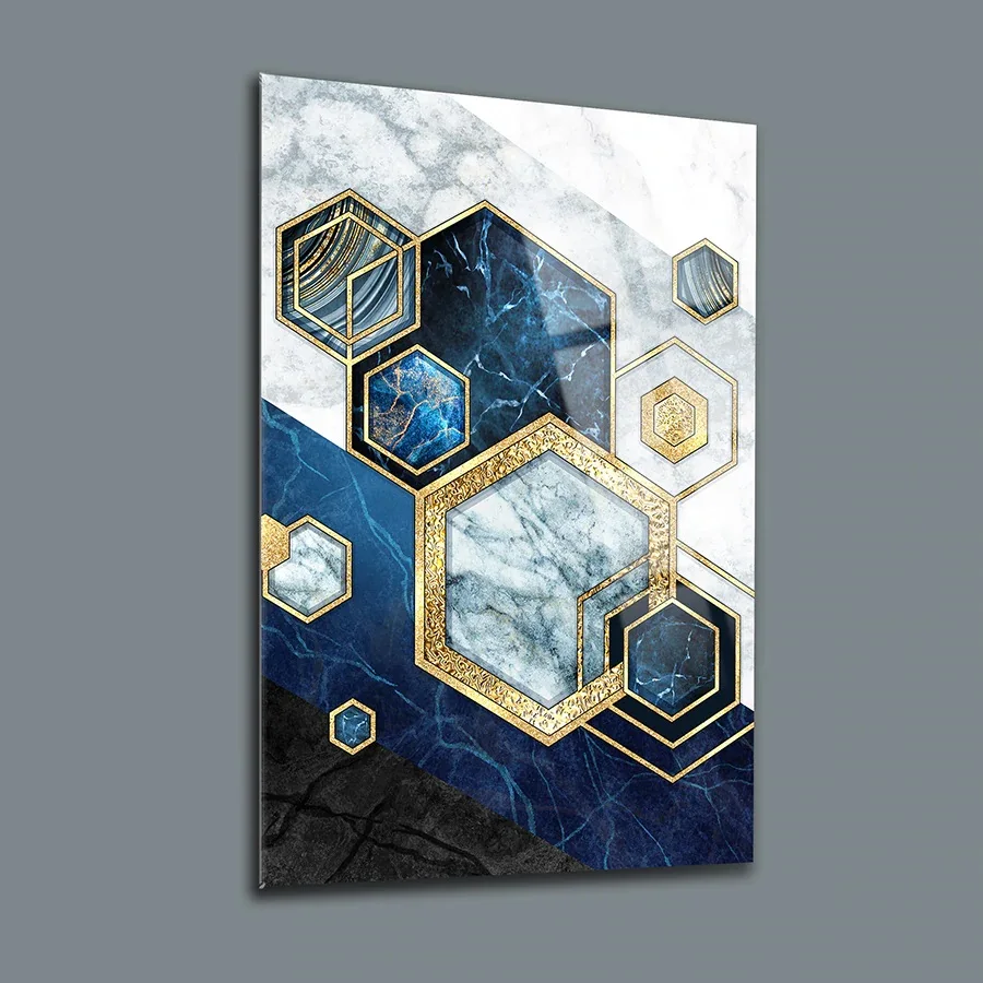 

Шестигранный мраморный декор, искусство стеклянных стен, Безрамная свободная плавающая панель из закаленного стекла, украшение для дома, офиса, гостиной комнаты, фотография