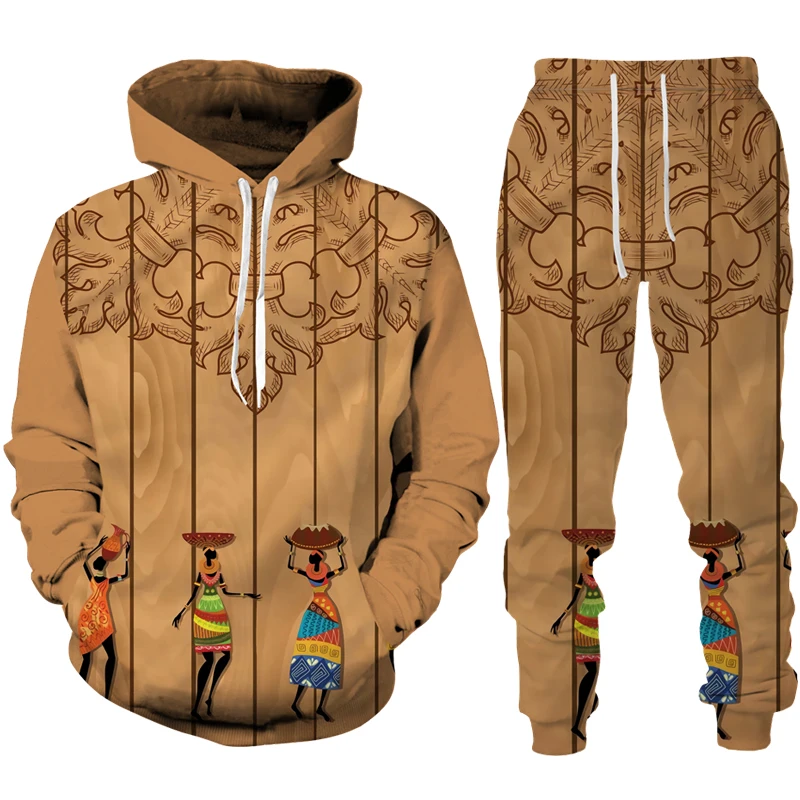 

Folk-Custom 3D Print Two Piece Set Unisex Ethnic Style Long Sleeve African Dashiki Hoodie+Pants Suit Men Women Jogging Tracksuit
