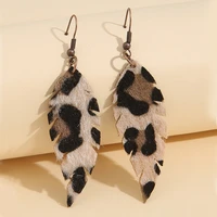 trend leaf leopard print plush leather earrings for women female wedding pendant earring fashion jewelry gift pendientes