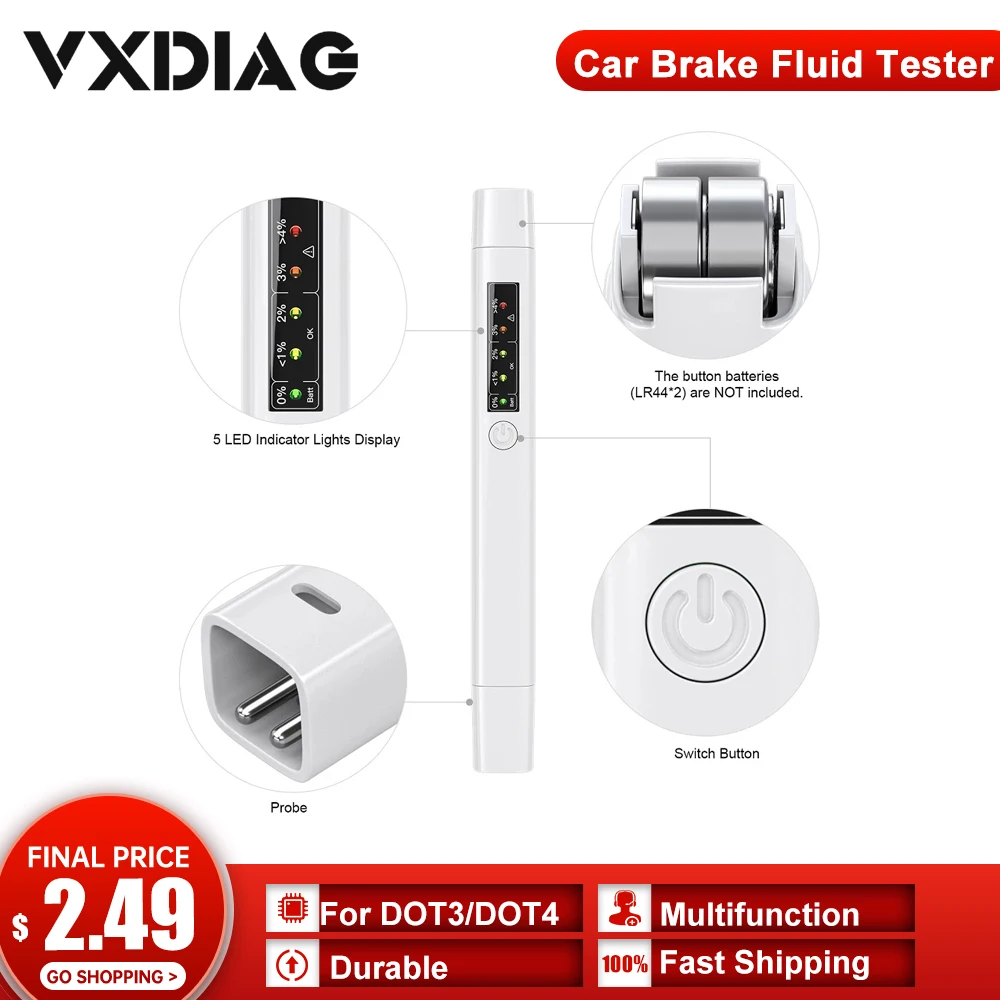

Universal Car Brake Fluid Tester Car Brake Fluid Tester Pen 5 LED Car Diagnostic Tool for DOT3 /DOT4 /DOT5 Car Test Tools