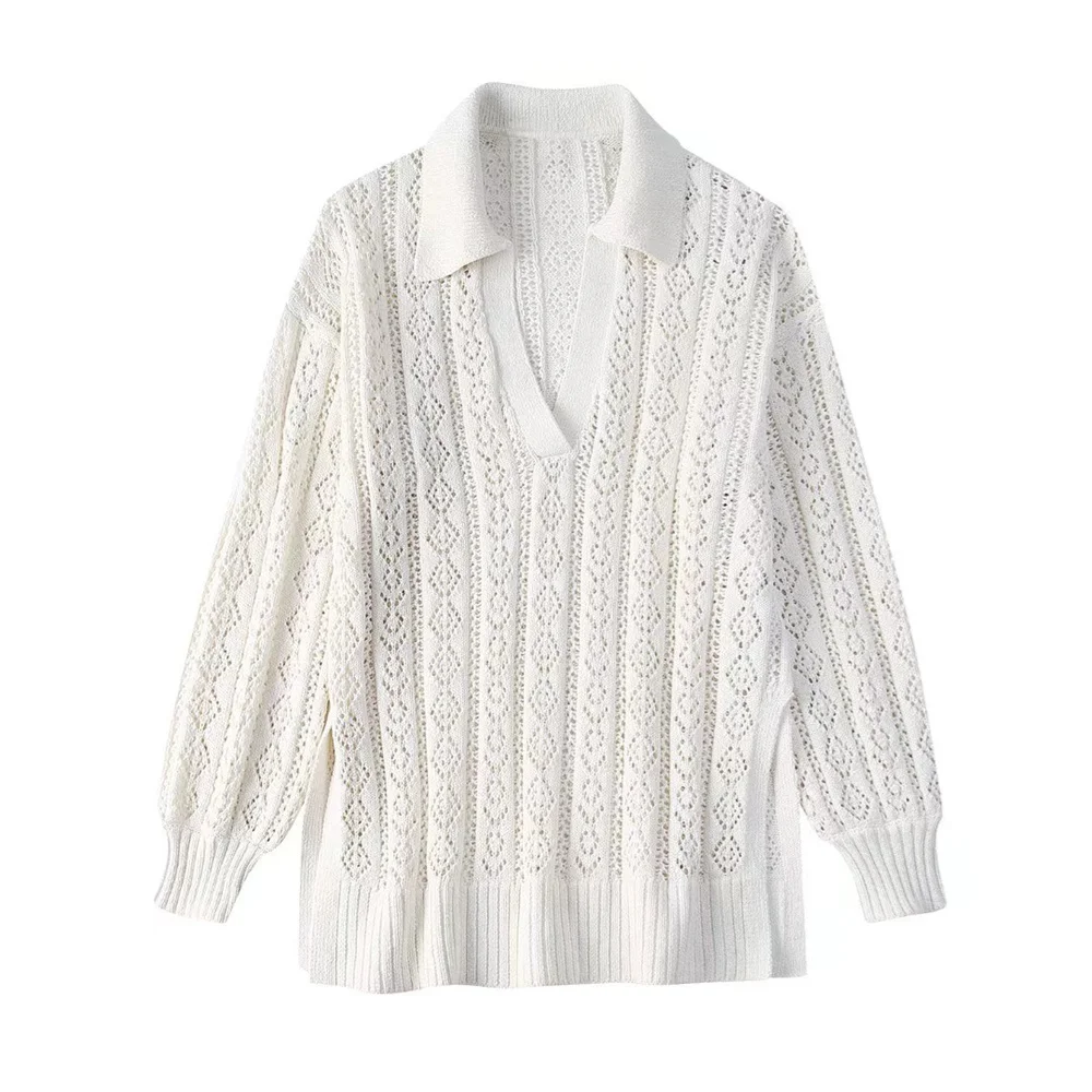 Женский жаккардовый свитер PB &amp ZA однотонный вязаный с воротником поло из