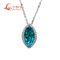marquise 918mm double color mixed eyes cz stone blue green color 925 silver white moissanite pendant necklace chain jewelry