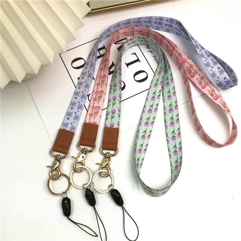 

Tulip Flower Neck Lanyards for ID Badge Keys for Women Kids Teacher USB badge Holder DIY Phone Hanging Rope Car Key Neck Lanyar