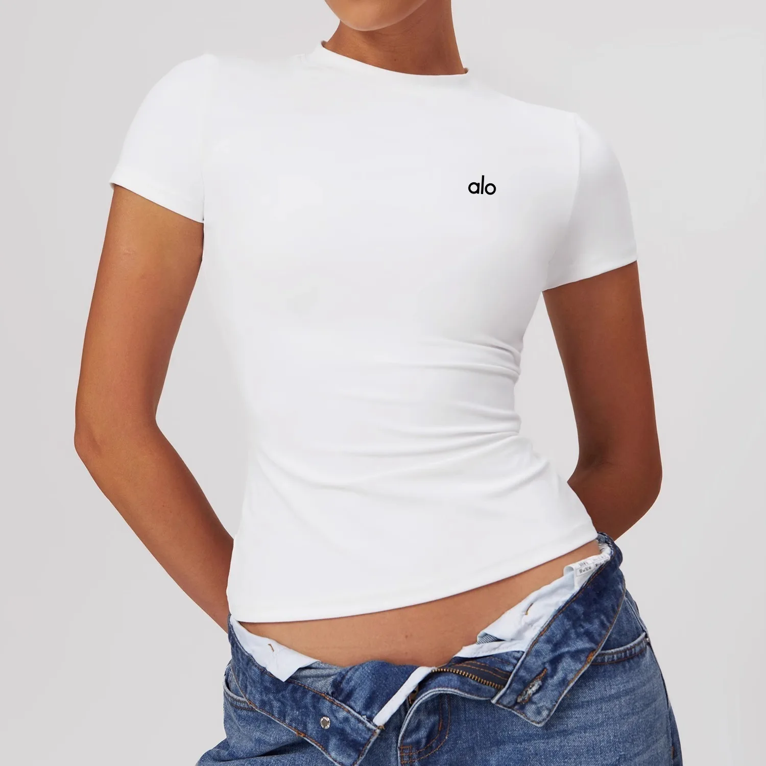 Женская одежда для йоги в стиле ALO розовая футболка с короткими рукавами