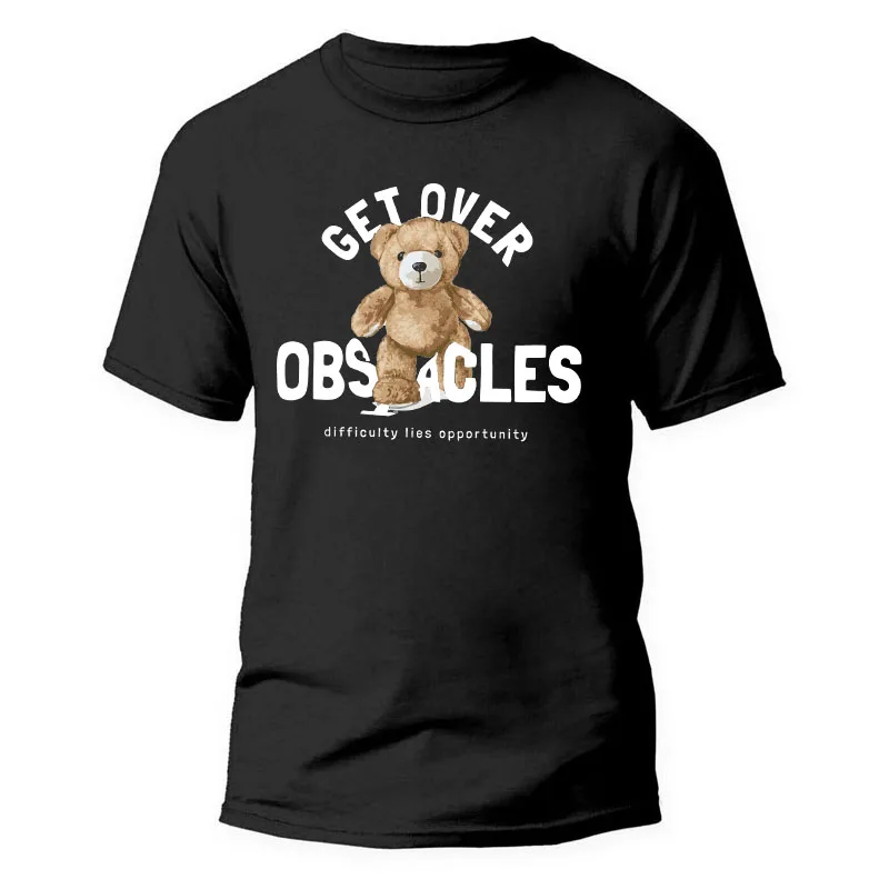 

Men Tee Shirts Little Bear Printing Summer Cotton Black Tops Short Sleeve Men T-shirts Causal O-neck футболка оверсайз муж S-9XL