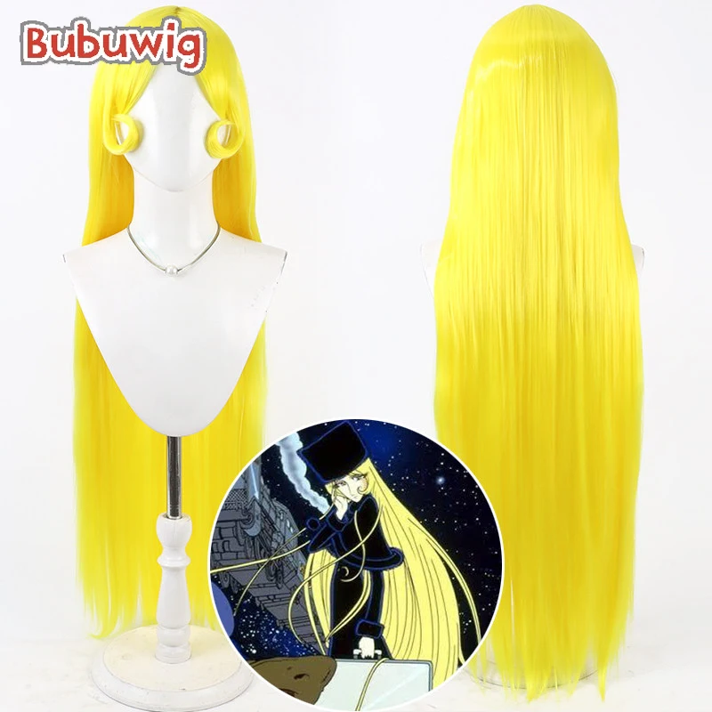 Фото Синтетические парики Bubuwig для косплея Maetel Galaxy Express 999, длинный прямой желтый парик Maetel на Хэллоуин, 100 см, термостойкий №1