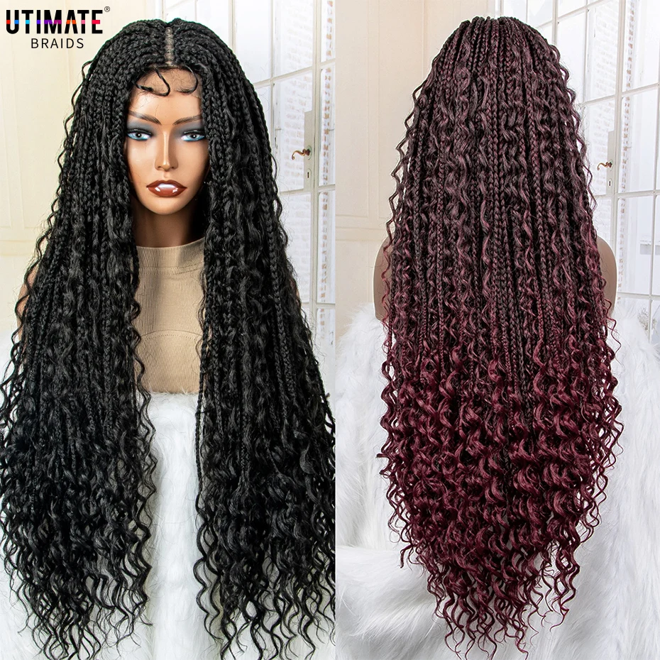 Synthetic  Braided Wigs Lace Front Wig Frontal Long Curly 32 Inches with Baby Hair for Black Woman Braided Box Afro Hair Wig