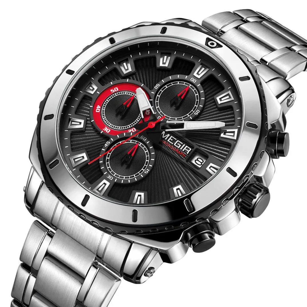 MEGIR Бизнес Часы для Мужчин Кварцевые Наручные Из Нержавеющей Стали Роскошные