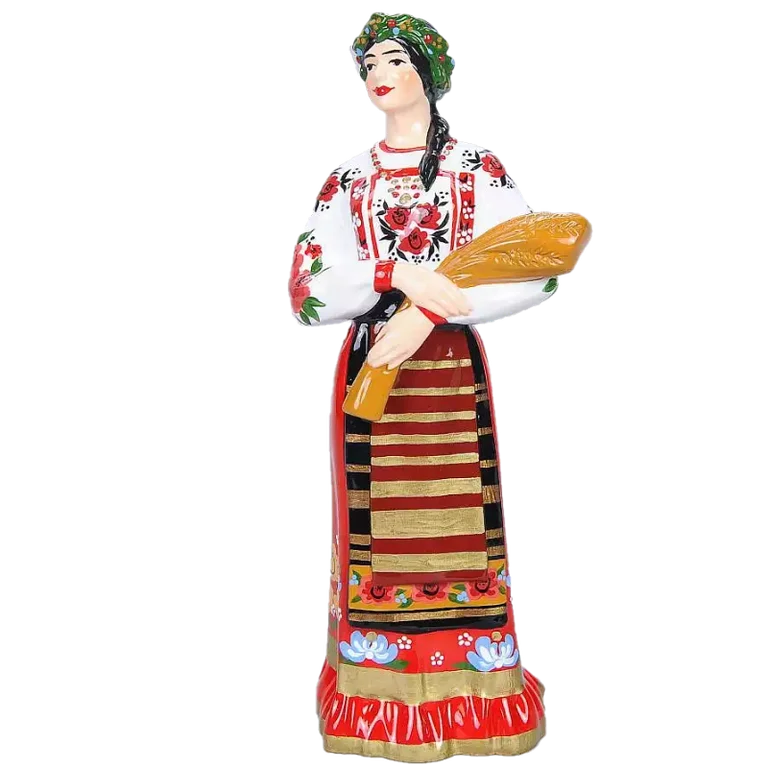 Статуэтка Казачка в венке со снопом пшеницы (средняя) полистоун, 23,5см, цвет, ручная роспись