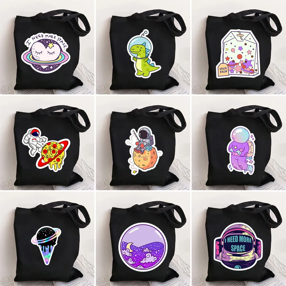 

Astronaut and Pizza Planet Magic Saturn My Space Tote Bags for Women Canvas Large Shoulder Bag Reusable Handbags