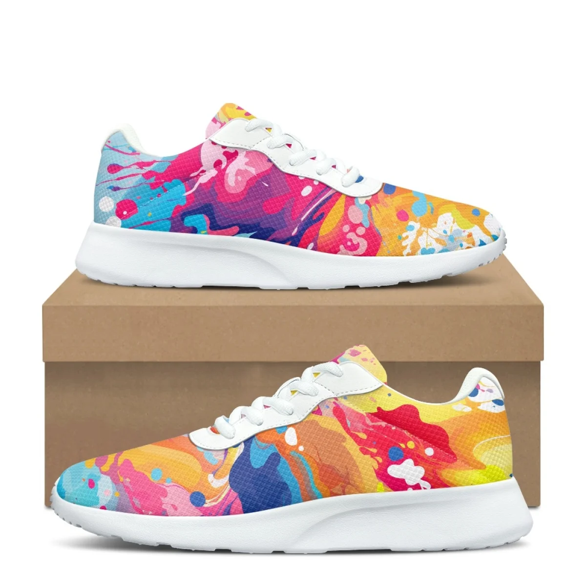 

Splash Ink Print Women's Fashion Casual Durable Running Shoe Cozy Lace-Up Flats Gym Teen Sneaker Print On Demand tenis masculino