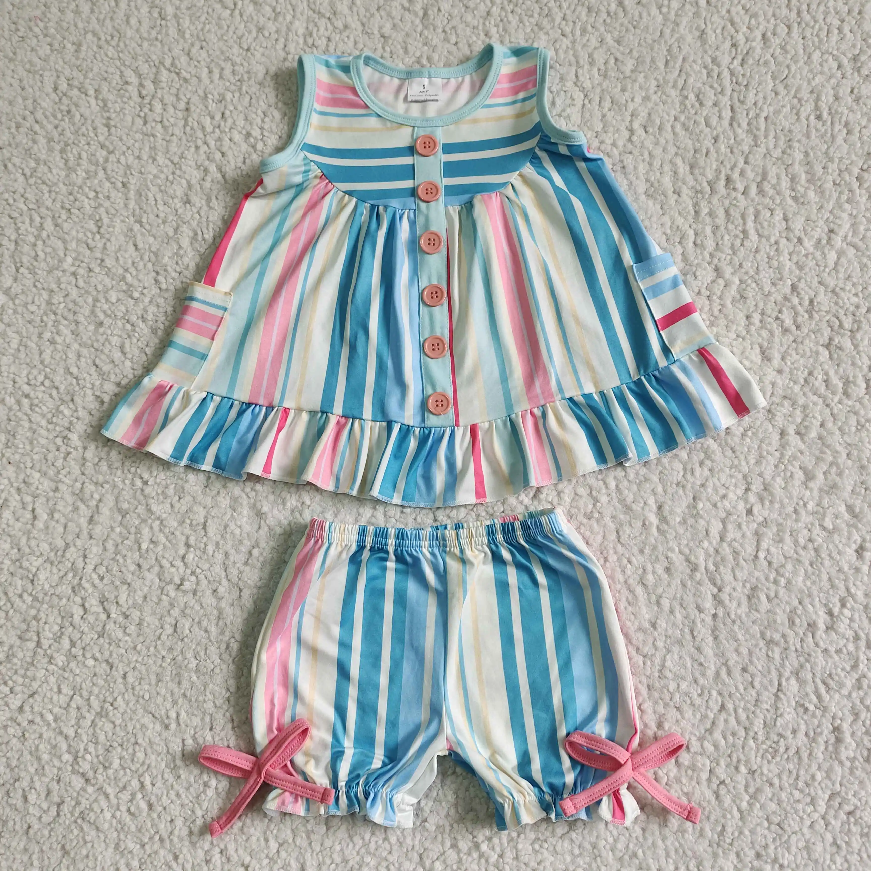 

wholesale kids clothes girl boutique children summer outfit child wear little girl clothing set blue stripe 2 pieces girl outfit