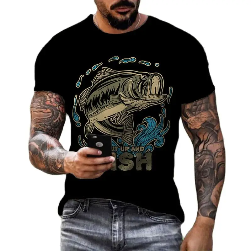 

Новейшая уличная рыболовная рубашка, футболка с 3D принтом для рыбалки, Мужская одежда, повседневные топы с коротким рукавом, футболки, рыболовный тройник