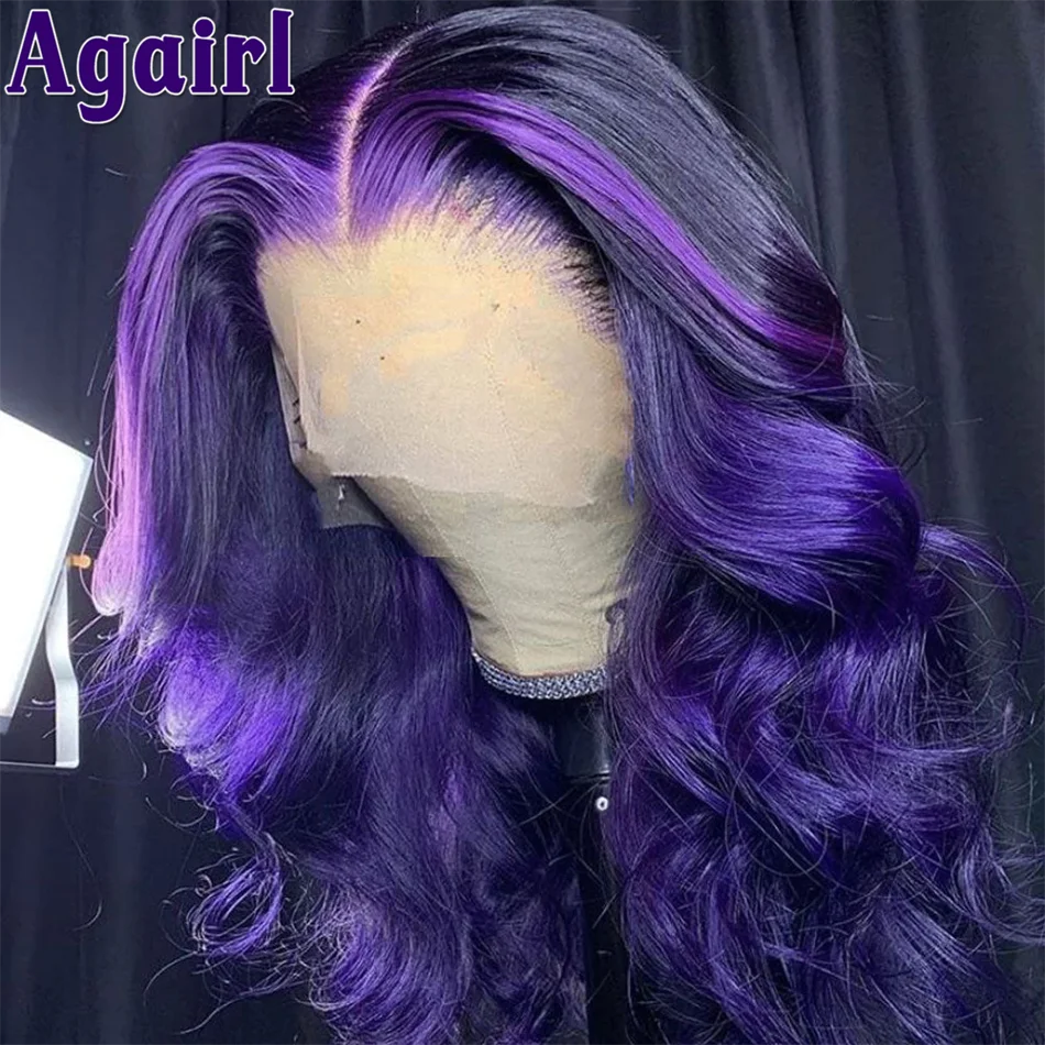 13X6 Transparent Full Lace Wigs Highlight Black And Purple Loose Wave Lace Front Wig Brazilian 13X4 Human Hair Body Wave Wigs