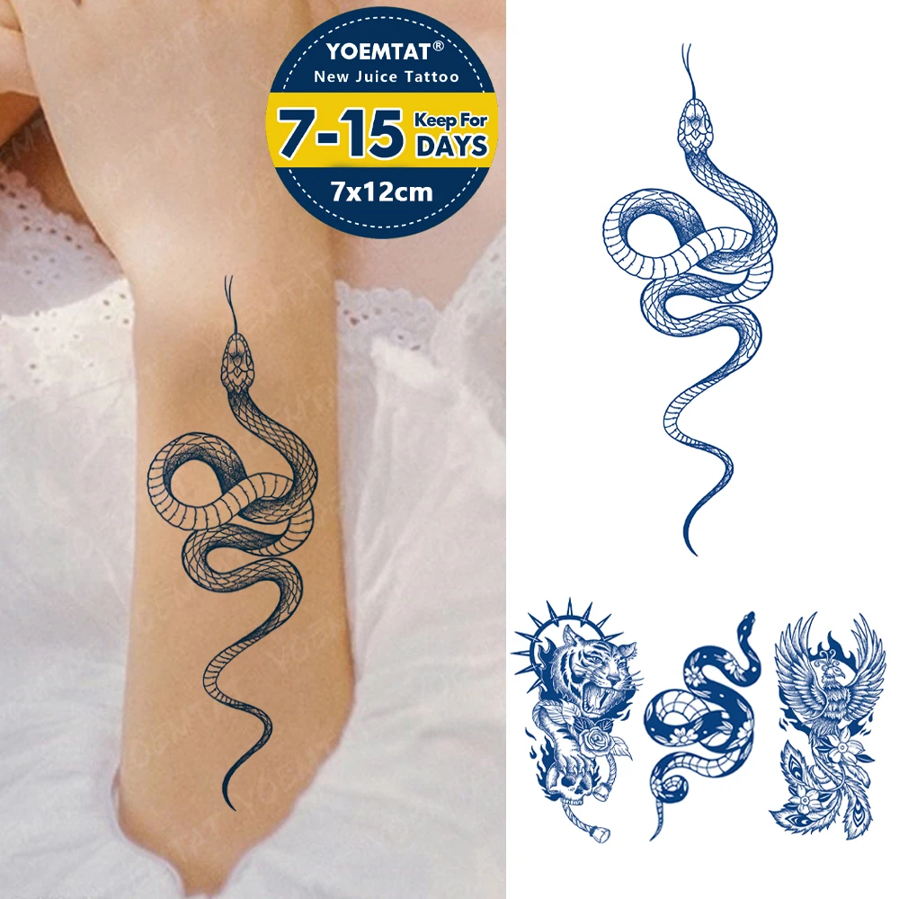

Стойкие татуировки Juice Ink, змея, тигра, черепа, полуперманентные водонепроницаемые Временные татуировки, наклейки для женщин, искусственная татуировка